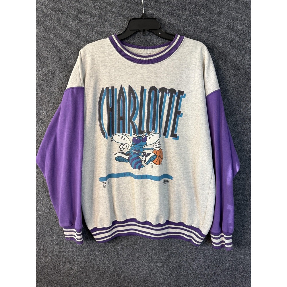 Vintage 90s Charlotte Hornets Salem Sweatshirt Men's Large Colorblock Crewneck